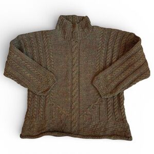 Irish Homecraft Vintage Women’s Sz L Handknit Wool Chunky Sweater Mock Neck Moss